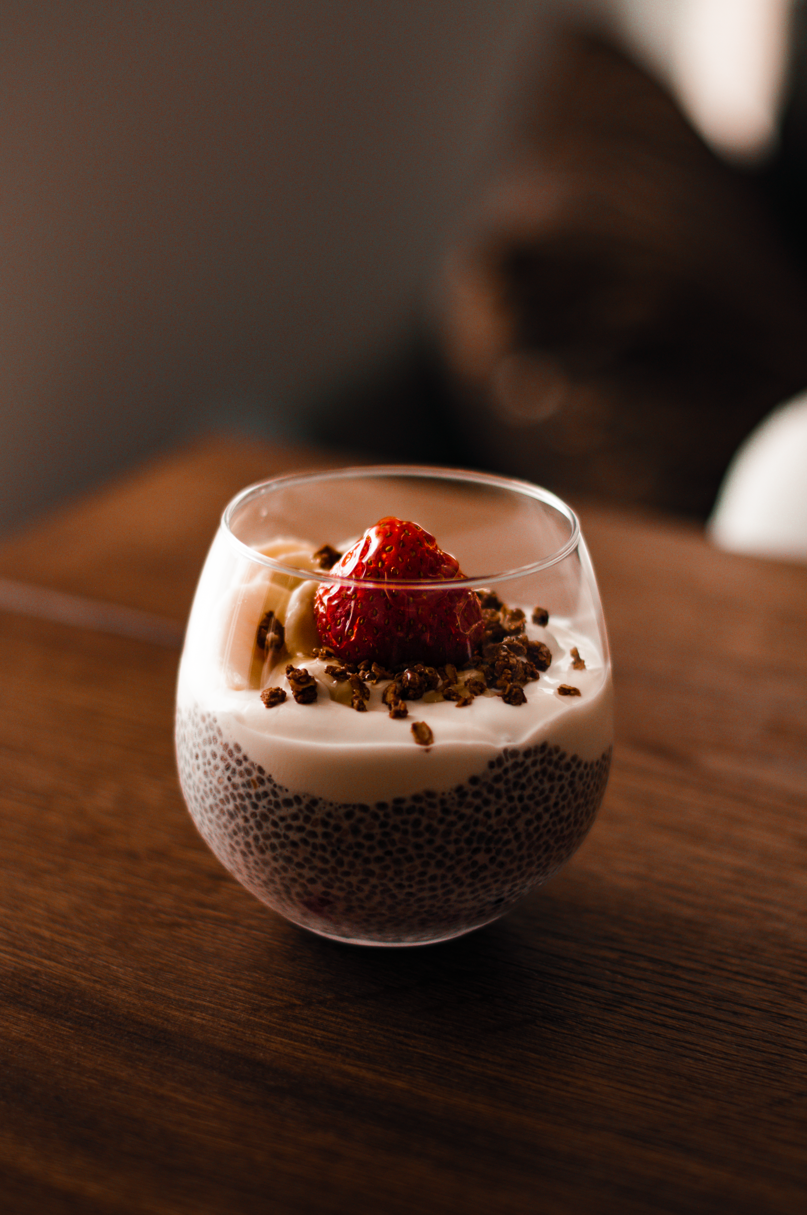 Chia pudding, topped with fresh berries and a sprinkle of granola